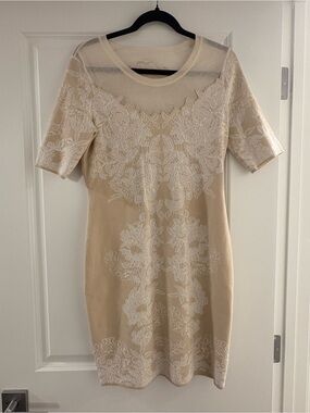 Marc Cain Cream Midi Dress with White Embroidery